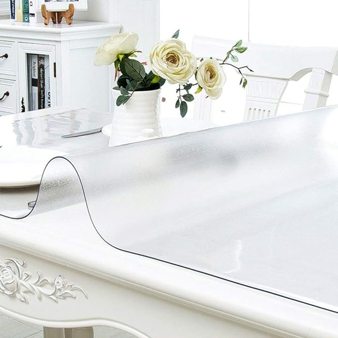 NECAUX Custom Multisize 1.5mm Thick Frosted PVC Table Cover Protector - 48 X 120 Inches Kitchen Vinyl Transparent Table Cover Large Plastic Protective Pad for 10 Foot Dining Room Table/Meeting Table