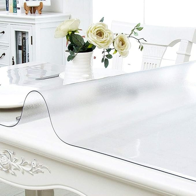 NECAUX Custom Multisize 1.5mm Thick Frosted PVC Table Cover Protector - 44 x 96 Inch Kitchen Wood Grain Vinyl Table Cover Rectangular Table Pad for 8 Foot Dining Room Table/Meeting Table