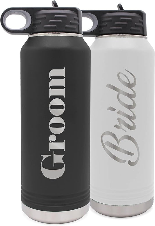 My Personal Memories Bride and Groom Insulated Travel Tumbler Set of 2 - Engraved To Go Cup Gift for Wedding, Rehearsal Dinner Party, Honeymoon, Reception (32 oz Water Bottle Tumbler Set)