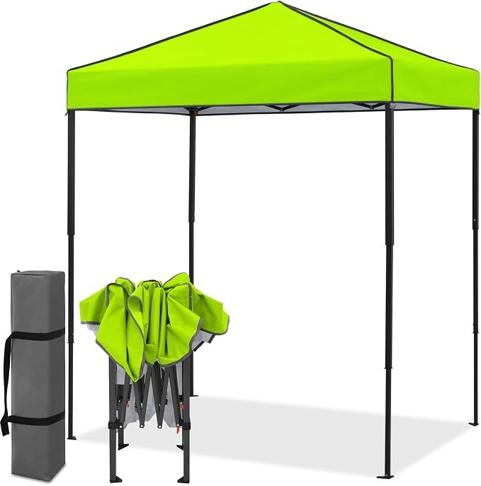 EAGLE PEAK 6x4 Instant Pop Up Canopy Tent, Straight Leg Sun Shelter, Portable Canopy with Carry Bag for Camping, Beach & Sports, Neon Green
