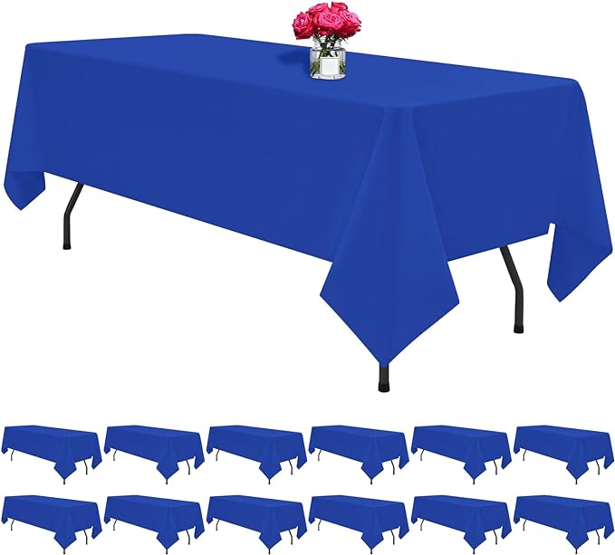 12 Pack Polyester Tablecloth -60 x 126 Inch Royal Blue Table Cloth for 8 Feet Rectangle Tables, Stain and Wrinkle Resistant Washable Fabric Table Cover for Wedding Party Banquet Restaurant Kitchen