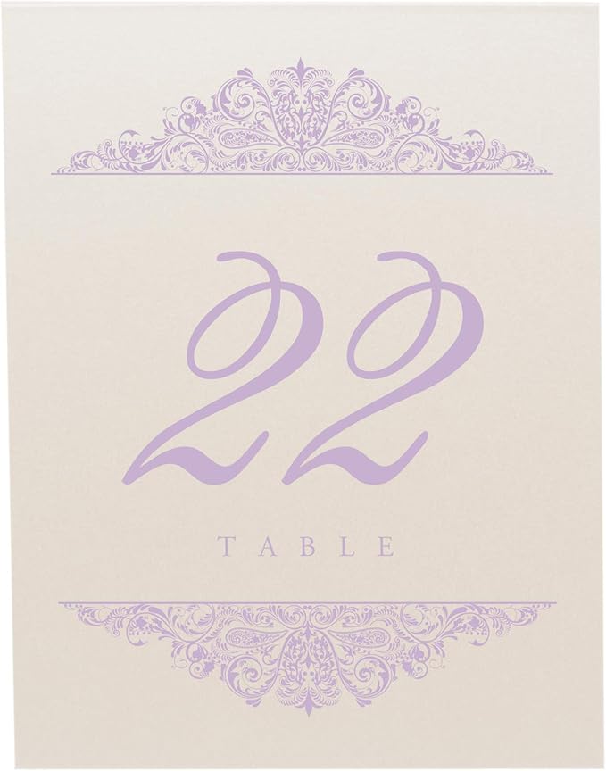 Paisley Wedding Table Numbers (Select Color/Quantity), Champagne, Lavender, 1-125, Double Sided, Tent or Use in a Stand, Great for Parties & Restaurants - Made in the USA
