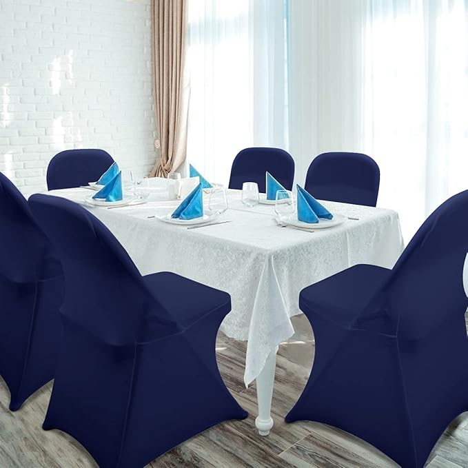Babenest Spandex Folding Chair Covers Upgraded 10 PCS Universal Stretch Washable Fitted Chair Slipcovers Protector for Wedding, Holidays, Banquet, Party, Celebration (Navy Blue)