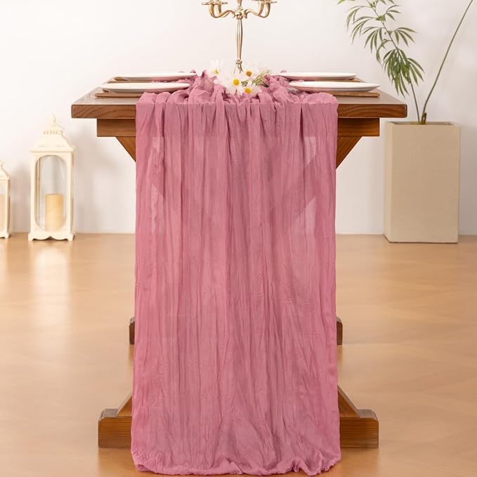 Socomi 6pcs Mauve Summer Cheesecloth Table Runner Boho Rustic Gauze 120 inch 10FT Cheese Cloth Sheer Runner for Wedding Party Baby Shower Birthday Home Decor Holiday Decorations