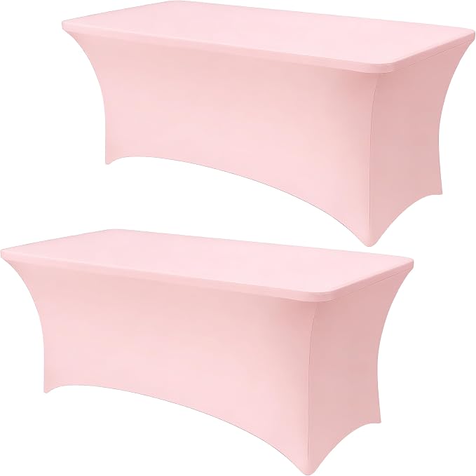 6FT Pink Table Cloth - 2 Pack Fitted Stretch Rectangle Spandex Tablecloth, Washable Table Cover for Party, Picnic, Wedding, Banquet, Birthday and Festival(30" x 72")