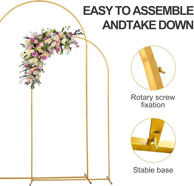 SuuWoee Metal Arch Backdrop Stand Set of 2 Gold (7.2FT+6FT) Wedding Arch Stand Balloon Arched Frame for Birthday Party Baby Shower Graduation Ceremony Decoration