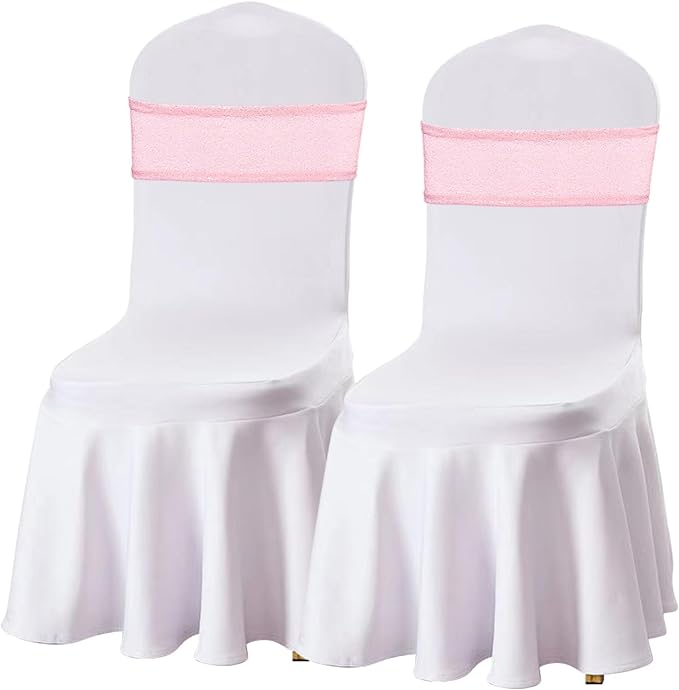 SquarePie Pack of 50 Sequin Chair Sashes Bands Pink Shiny Decorative Chair Bows Sashes for Wedding Banquet Party