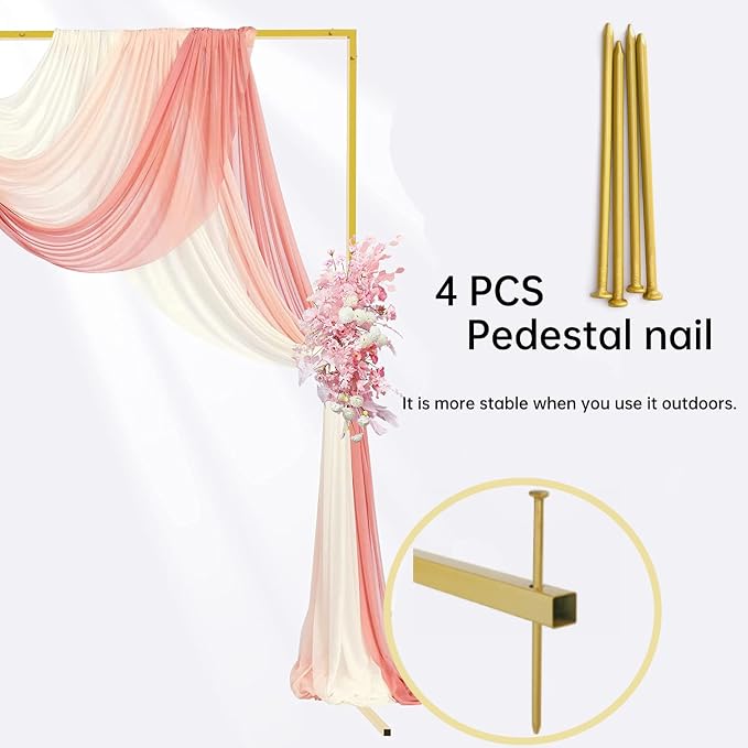GARFANS Wedding Arch Square 6.56FT x 6.56FT Metal Backdrop Stand with Support Feet Nails Gold Balloon Arch Stand Garden Arbor Frame for Wedding Birthday Party Baby Shower Background Ceremony Decor