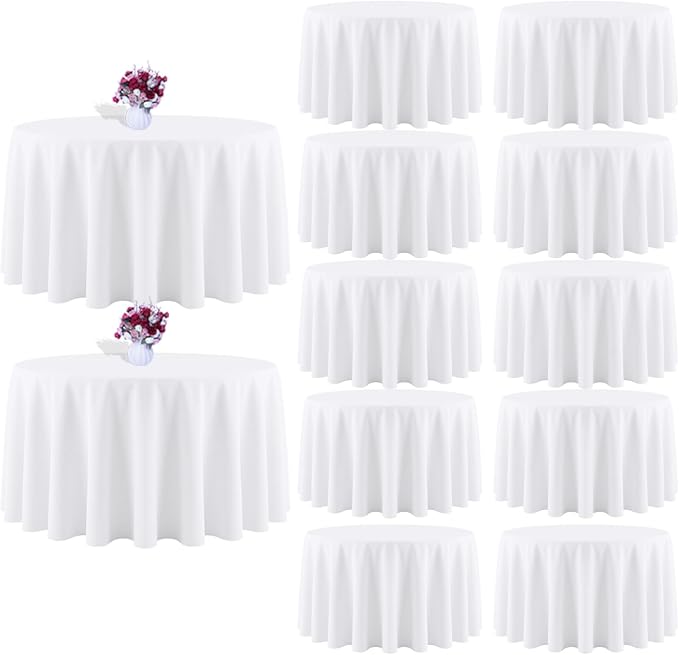 12 Packs 90 Inch White Round Tablecloth in Diameter, Washable Polyester Fabric Tablecloths, Wrinkle Resistant Table Cloth for Wedding Party Banquet Dining