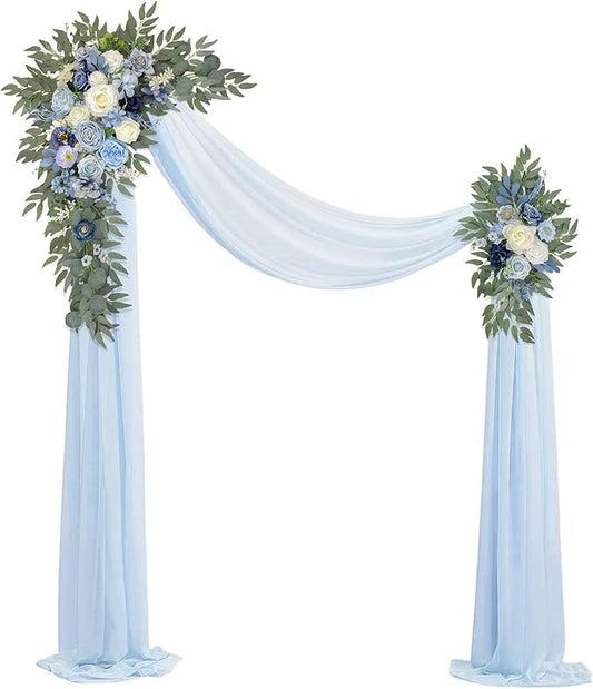 Wedding Arch Flowers with Drapes (Set of 3) Wedding Decor and Arch Draping Artificial Flower Arrangements Wedding Decorations for Reception Wedding (Blue)