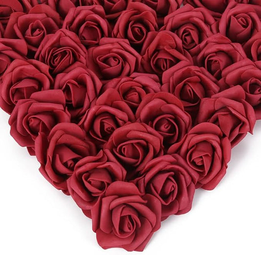 Artificial Stemless Rose Flower Heads, 200Pcs Burgundy Foam Roses Artificial Roses Flower Heads for Crafts 1.97in Stemless Roses for DIY Craft Wedding Bouquet Party Decoration(Burgundy)
