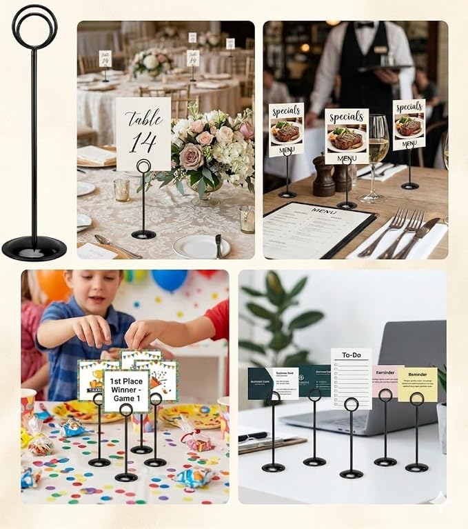 HOHIYA 12 Pack Black Table Number Holders 12" Wedding Place Card Stands | Stable metal stands display table numbers, menus, photos and reserved signs for weddings, restaurants and special events.