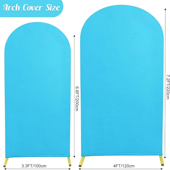 Set of 2 Wedding Arch Cover 2-Sided Round Top Spandex Fitted Arch Backdrop Cover for Birthday Party Baby Shower Wedding Arch Stand Decorations（7.2FT, 6.6FT, Blue）
