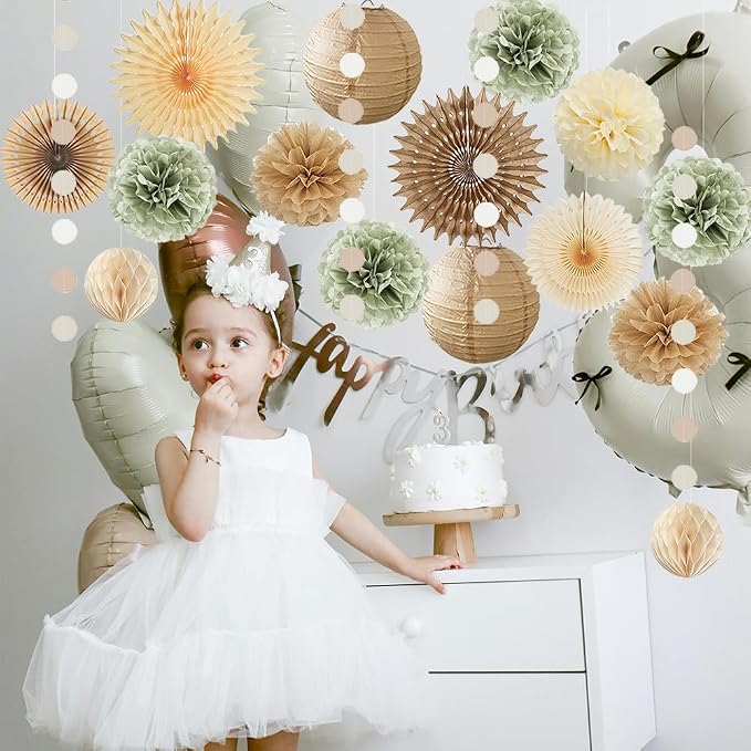 Sage Green and Beige Party Decorations Vintage Baby Shower Boho Bridal Shower Decorations Retro Champagne Gold Beige Sage Green and Brown Party Decorations for Boho Bachelorette Birthday Engagement