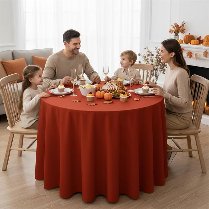Fitable 8 Pack Round Tablecloths: Stain Resistant Wrinkle Free Circle Table Clothes, Washable Reusable Polyester Table Covers for Wedding Party Birthday Banquet Reception(Rust, 120 Inch)