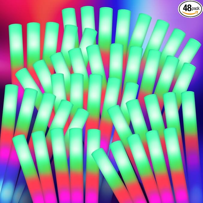Foam Glow Sticks for Party Pack: Wedding Essentials Parties Supplies Bulk - 3Modes Colorful Flashing Led Light Up Dark Stick - Dance Floor Props for Birthday Carnival Raves Concert (98 PK / SET)