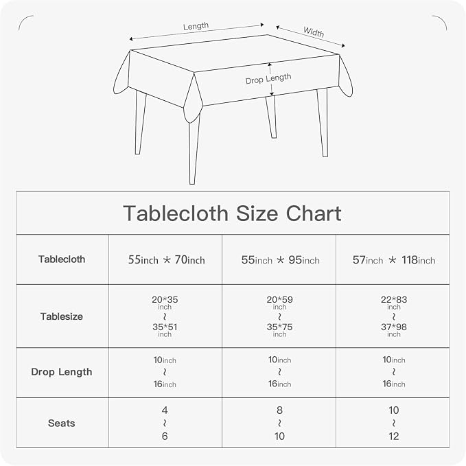 BALCONY & FALCON Rectangle Table Cloth Waterproof Tablecloth Fuzzy Linen and Satin Double-Sided Usable Table Cover for Dining, Kitchen, Cafe, Parties and Outdoor Use (White 55x95)