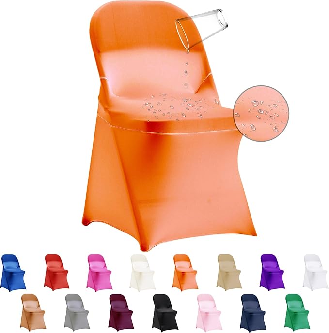 12 PCS Waterproof Stretch Spandex Folding Chair Covers, Dining Room Chair Slipcovers Protector for Wedding, Banquet, Party, Holidays, Celebration and Decoration（Orange）