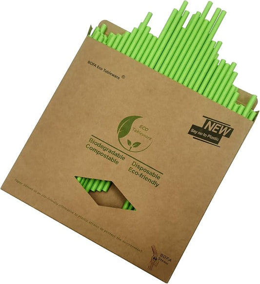 Green Paper Drinking Straws 7.75 inch, 100 Pack Disposable Solid Green Straws, Recyclable Eco Straw for DIY Crafts Christmas Party Suppliers, Cocktail, Juice, Coffee