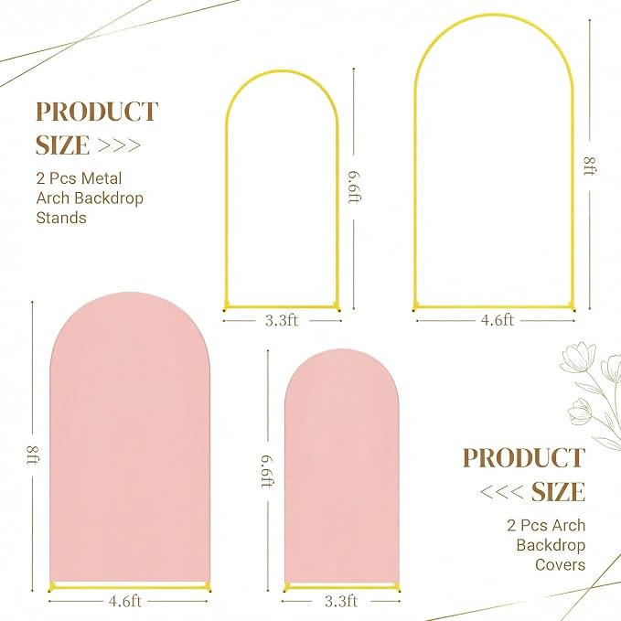 Toolterritary Metal Arch Backdrop Stand and Cover Set, 8FT, 6.6FT Party Backdrop, Easy to Assemble, Backdrop Stand for Parties, Birthday, Baby Shower