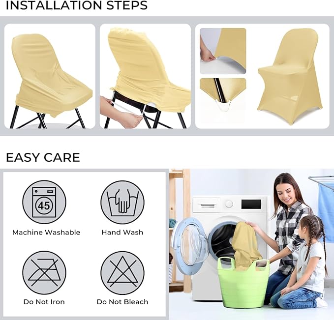 Babenest Spandex Folding Chair Covers - 30 PCS Upgraded Universal Stretch Washable Fitted Chair Slipcovers Protector for Wedding, Holidays, Banquet, Party, Celebration (Champagne)