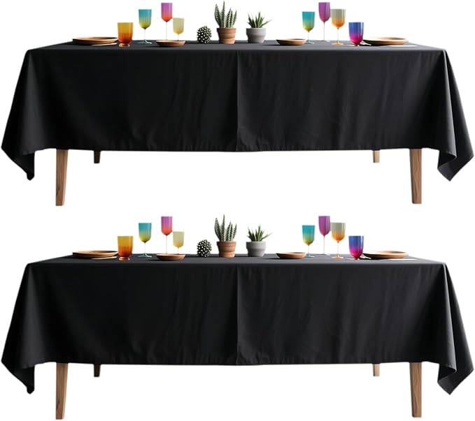 WIGENIUS 2 Pack Black Table Cloth Rectangle Tablecloths 70X120 Inch,Polyester Table Cloth for 8 Foot Rectangle Tables,Wrinkle Resistant Washable Fabric Table Covers for Party,Wedding Banquet
