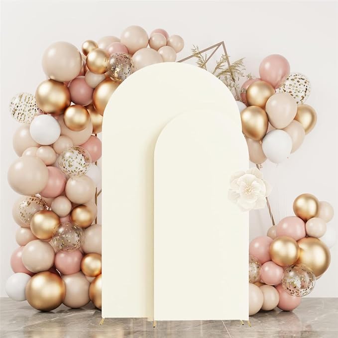 HAINARverS Set of 2 Wedding Arch Cover 6FT,7.2FT Spandex Fitted Stretchy Arch Stand Covers,2 Sided Round Top Chiara Backdrop Cover for Birthday Party Banquet Baby Shower Arch Decoration(Ivory)