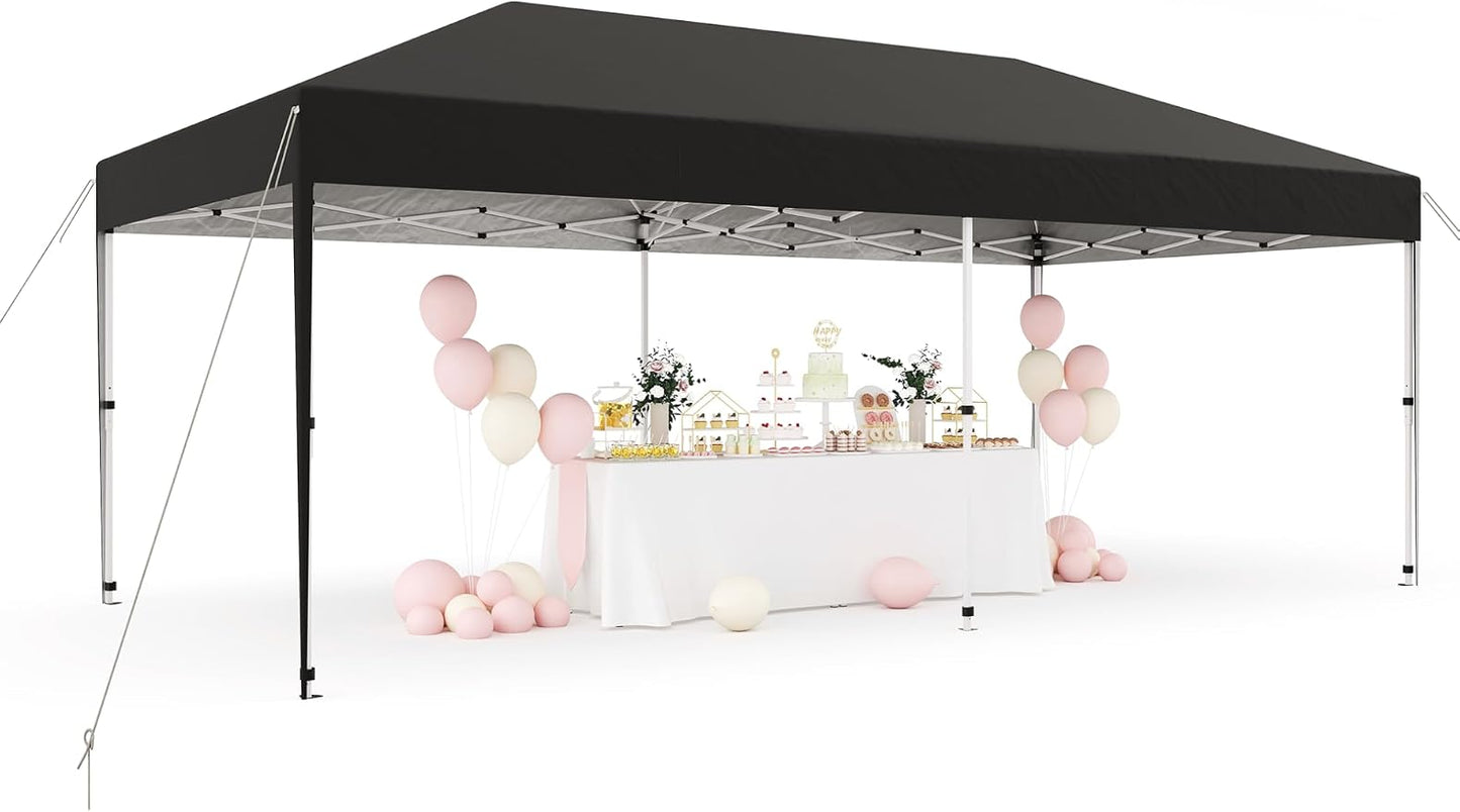 Heavy Duty Pop Up Canopy Tent for Parties - 10'x20' Waterproof Gazebo Shelter for Outdoor Events, Black