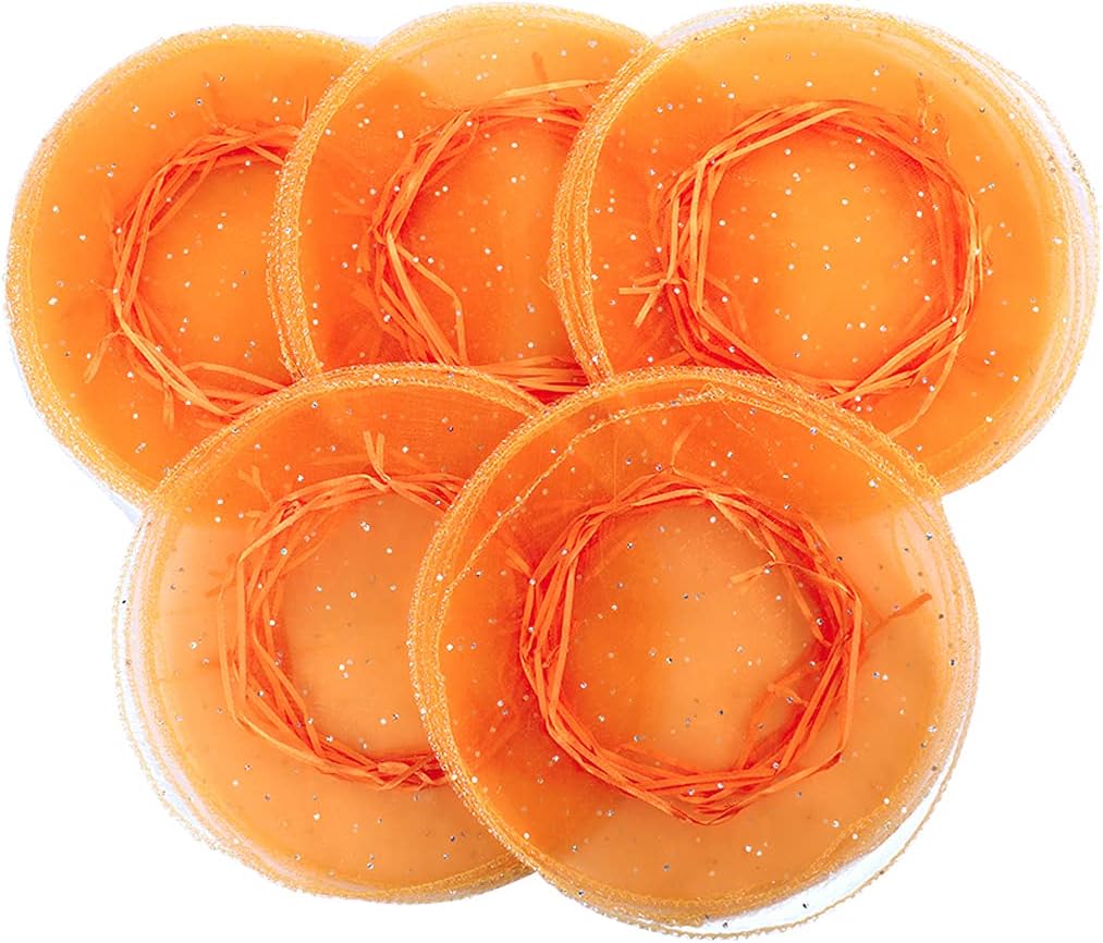100Pcs Orange Round Organza Bags 9.8 Inch, Sheer Tulle Circles with Drawstring Halloween Candy Pouches, Wedding Party Favor Gift Bags