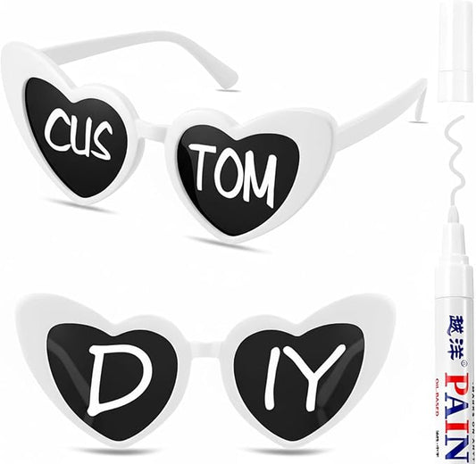 Flutesan Personalized Heart Sunglasses Bulk Custom Glasses with Paint Pens for DIY Wedding Party Favors