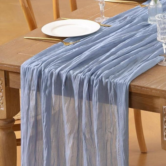 Dusty Blue Cheesecloth Table Runner 3pcs 10FT Boho Rustic Gauze Cheese Cloth Table Runner 35x120 Inch for Spring Wedding Bridal Baby Shower Birthday Home Decor