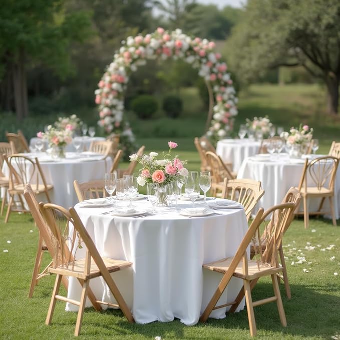 sancua White Round Tablecloth 132 Inch Diameter, 6 Pack - Circle Polyester Fabric Table Cloth for Wedding Party Reception Banquet Birthday, Washable Formal Table Cover (Fit 54-96 Inch Tables)