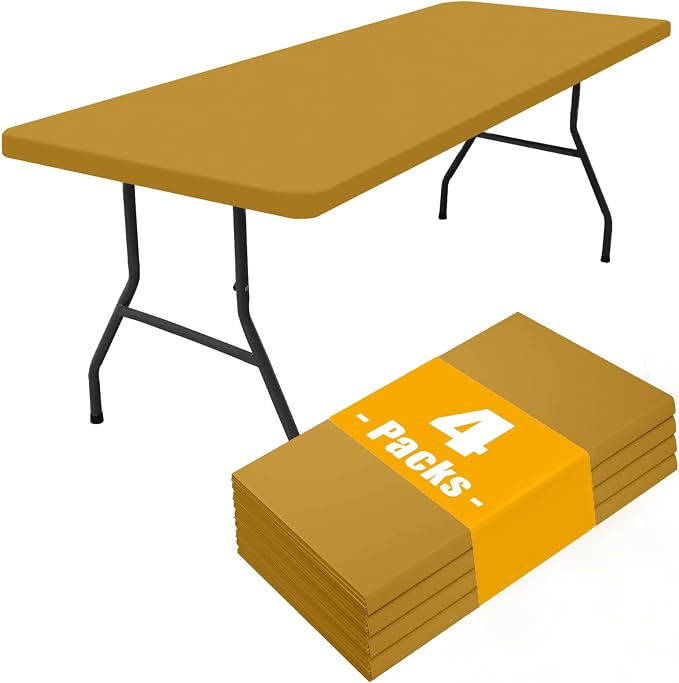 Smiry 4 Pack Rectangle Picnic Table Cloth, Waterproof Elastic Fitted Tablecloths, Washable Polyester Rectangular Patio Table Cover for Camping, Indoor and Outdoor (Camel, 30"x72")