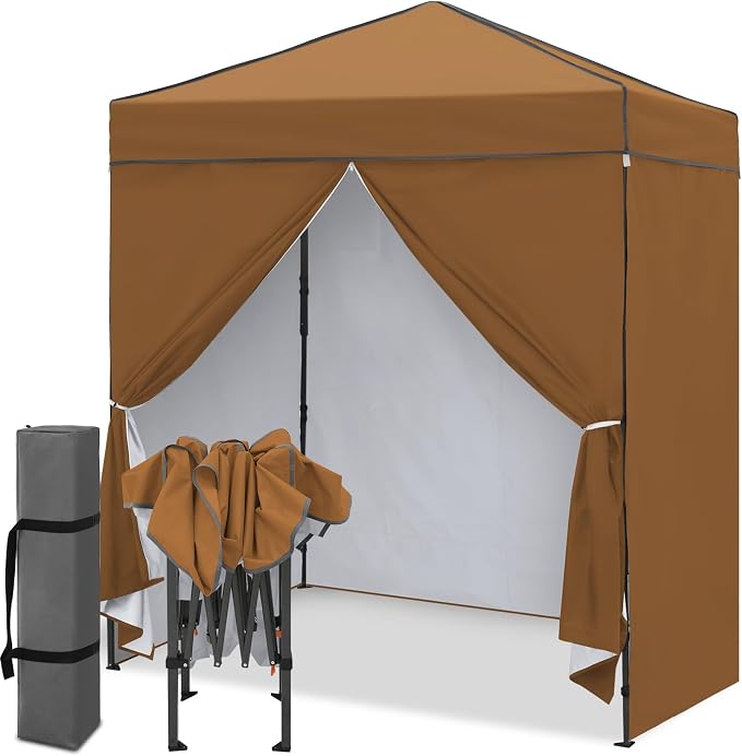 EAGLE PEAK 6x4 Instant Pop Up Canopy Tent with 4 Side Wall Panels, Straight Leg Sun Shelter, Portable Canopy with Carry Bag for Camping, Beach & Sports, Khaki