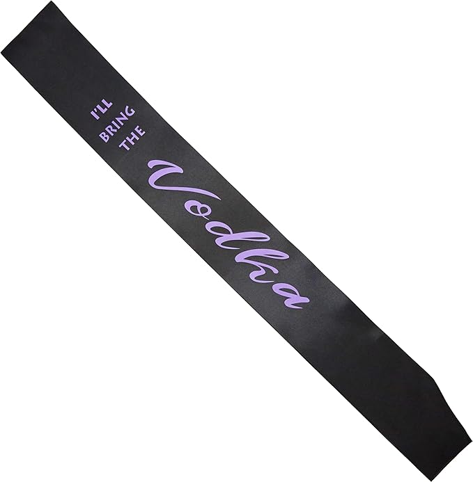 Funky Junque Funny Bride to Be Sash for Bridal/Bachelorette Party, 'I'll Bring The Vodka' Satin Sash (Black/Dark Purple)
