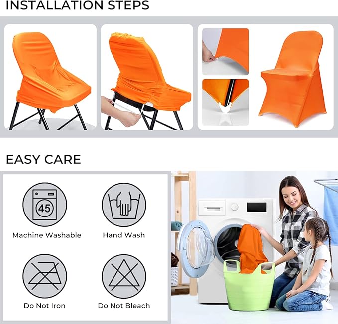 Babenest Spandex Folding Chair Covers Upgraded 10 PCS Universal Stretch Washable Fitted Chair Slipcovers Protector for Wedding, Holidays, Banquet, Party, Celebration (Orange)