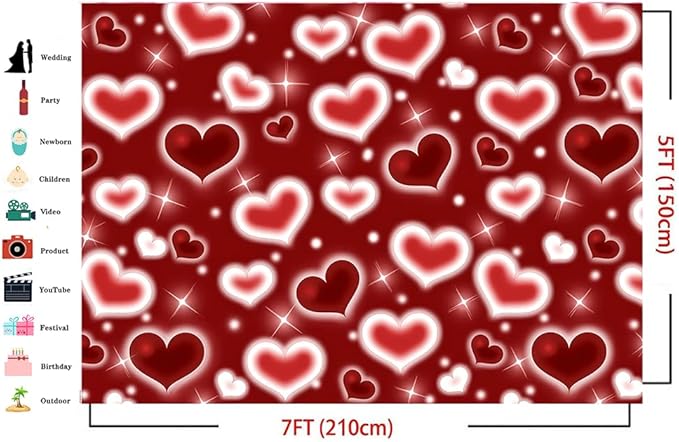 Dudaacvt 7x5ft Red Heart Photo Backdrop 90s Backdrops for Photoshoot Valentine's Day Backdrop Happy Birthday Anniversary Party Photography Mother's Day Backdrops