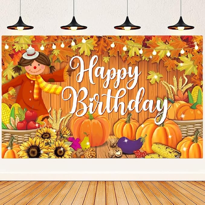 Thanksgiving Themed Happy Birthday Decoration，Happy Birthday Banner, Hanging Swirls, Latex Balloons, Cake Toppers, Disposable Tableware Set, Backdrop & Tablecloth for Kids Adults Birthday Party Decors