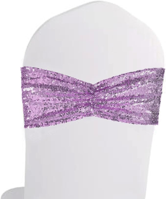 Eternal Beauty 10 Pack Sequin Chair Sashes Glitter Band Lavender Chair Sashes for Wedding Cover Decoration