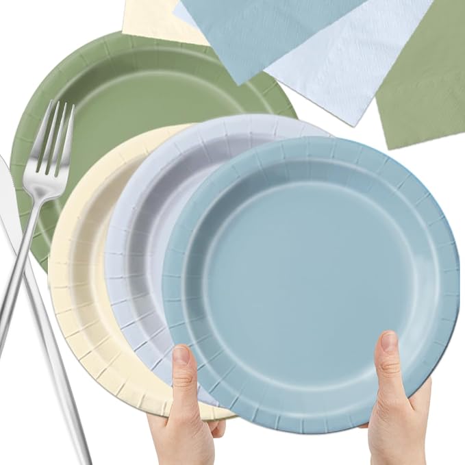 CMUSKO Boy Baby Shower Decorations - 60pcs Dusty Blue Sage Green Plates and Napkins Set Welcome Baby One Silly Goose Birthday Decorations Boy