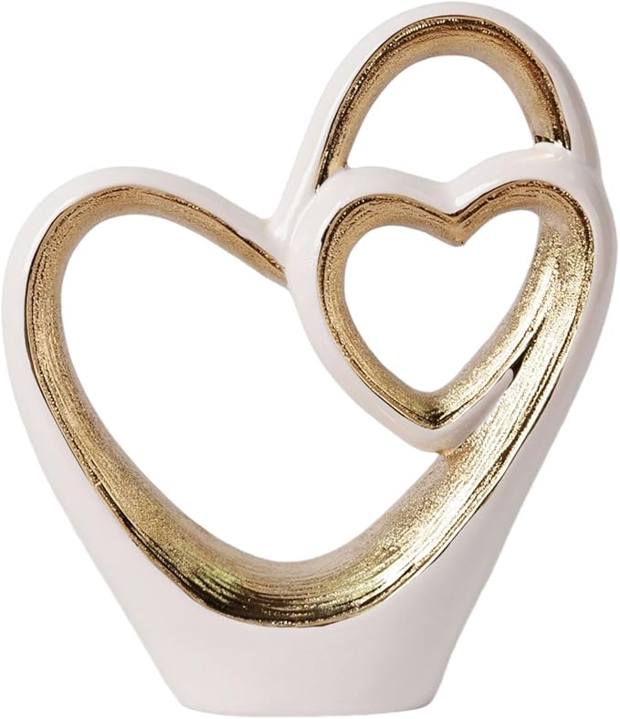 HAUCOZE Heart Statue Figurine Modern Art Sculpture Romantic Home Decor Ceramic Ornament Gift for Living Dining Room Bedroom 12 Inch