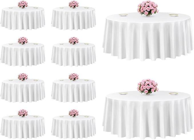 VEVOR White Round Tablecloths 10 Pack, 120 Inches in Diameter, Stain- & Wrinkle- Resistant, Machine Washable Table Clothes, Polyester Fabric Table Covers for Wedding, Party, Banquet, Formal Events
