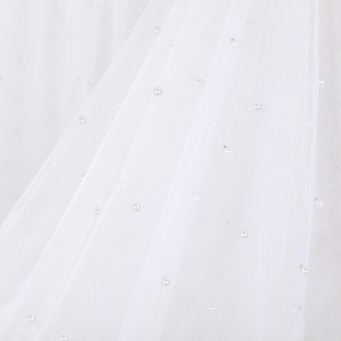 Pearl Gauze Table Runner Tulle Centerpieces Fabric: White 10ft Wedding Veil Seasonal Dessert Chiffon Pearl Lace Boho Overlay Farmhouse Wedding Aisle Runner Party Decorations Doilies