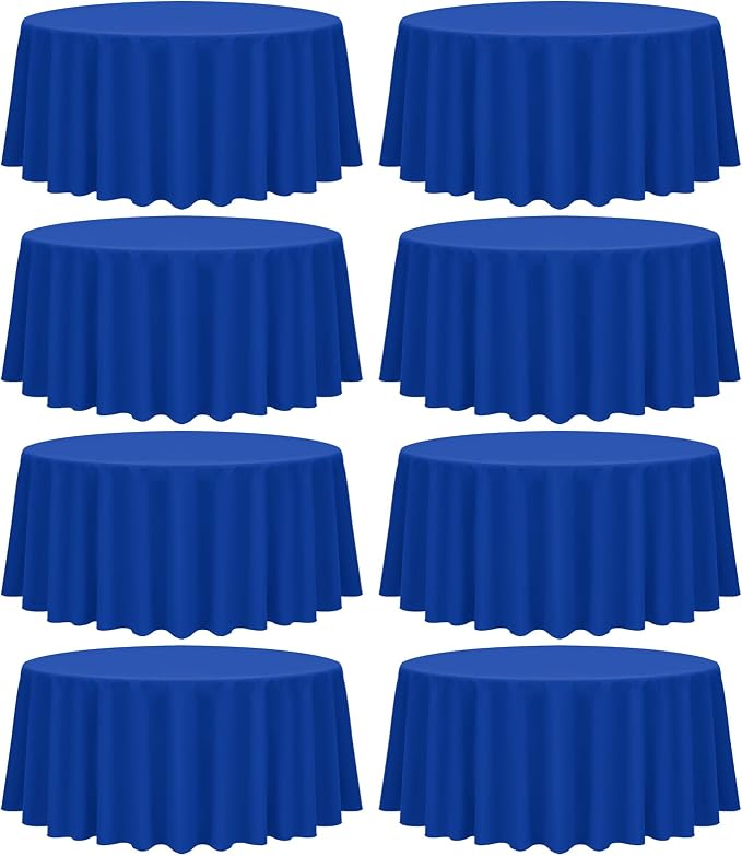 fani 8 Pack 108 Inch Round Tablecloth, Royal Blue Polyester Fabric Table Cloth for Round Table, Stain and Wrinkle Washable Table Cover for Wedding Party Dining Table Banquet Restaurant and Camping