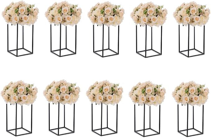 Black Tall Plant Stand: 15.8in, With Metal Panel, Packs of 10 | Columnar Cube Shape, Easy to Assembly, Flowers Cakes Drinks Display Table Centerpieces for Wedding Party Event