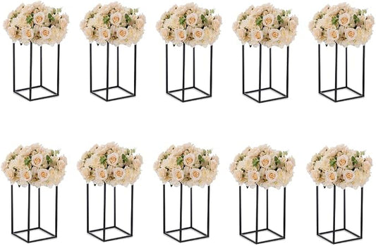 Black Tall Plant Stand: 15.8in, With Metal Panel, Packs of 10 | Columnar Cube Shape, Easy to Assembly, Flowers Cakes Drinks Display Table Centerpieces for Wedding Party Event