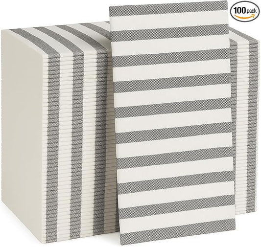 Made in Italy Linen-Feel Disposable Guest Towels - Premium Airlaid Cloth-Like Bathroom Napkins, Soft & Absorbent Luxury Hand Towels, Elegant Striped Dinner Napkins for Parties