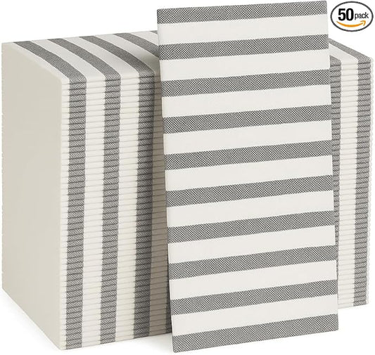 Made in Italy Linen-Feel Disposable Guest Towels - Premium Airlaid Cloth-Like Bathroom Napkins, Soft & Absorbent Luxury Hand Towels, Elegant Striped Dinner Napkins for Parties