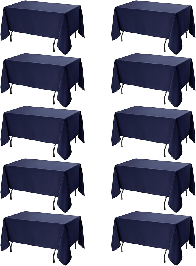 10-Pack Navy Blue Tablecloths for Rectangle Tables, 70 x 108 Inches, Stain-Resistant Polyester Fabric for 6 Foot Tables - Washable Table Covers for Weddings, Birthday Parties, Events