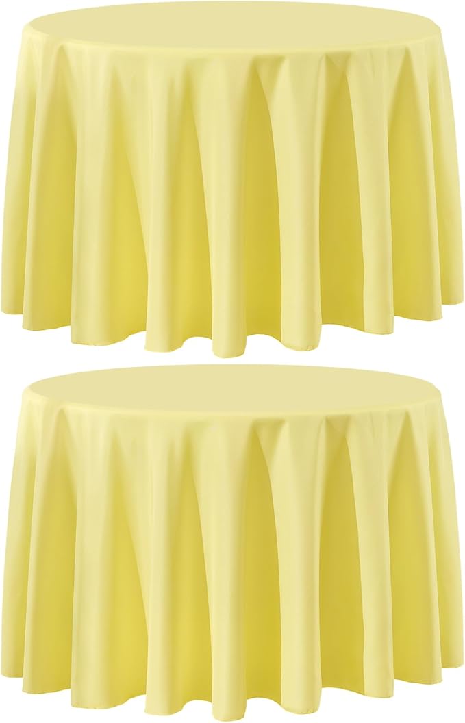 Round Tablecloth 120 Inch 2 Pack Yellow Tablecloths Washable Decorative Linen Polyester Table Clothes Cover for Dining Table Banquets Buffet Parties and Wedding